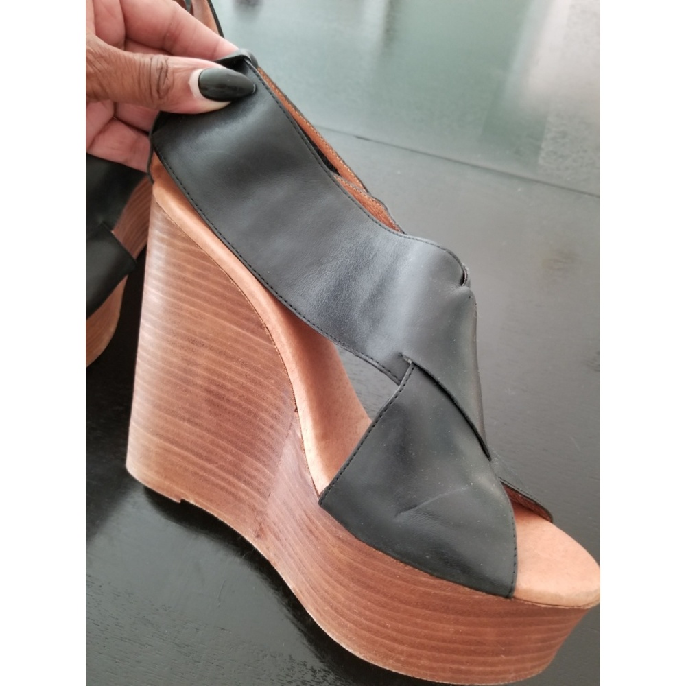 J. Litvack Black Criss-Cross Wedge Platform Sandal